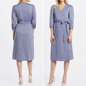 Draper James Embroidered Dot Chambray Denim Wrap Midi Dress Women’s Size 14